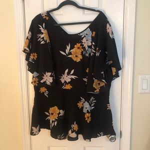 City Chic Black Floral Romantic Mood Top